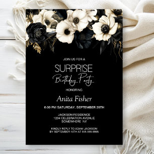 Invitation Floral Blanc Noir N'Importe Quel Âge Surprise Anni