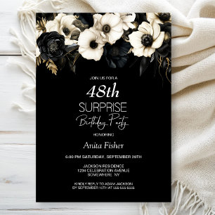 Invitation Floral Blanc Noir N'Importe Quel Âge Surprise Anni