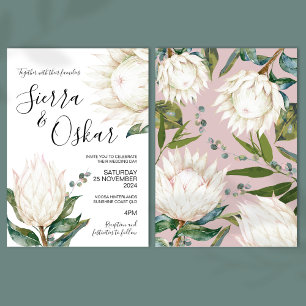 Invitation Floral Blanc Protea Native Flowers Mariage