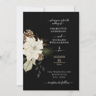 Invitation Floral blanc rustique avec Ion noir Pinecone