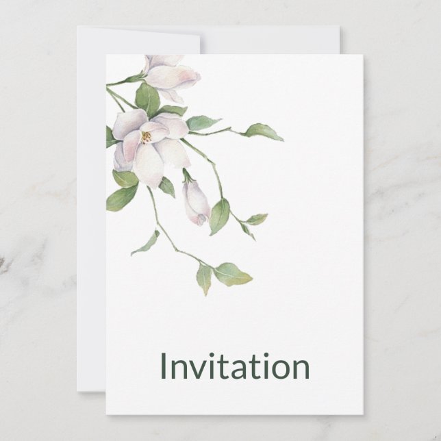 Invitation Floral blanc simple, moderne, élégant (Devant)