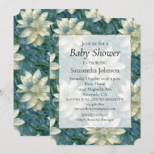 Invitation Floral blanc turquoise