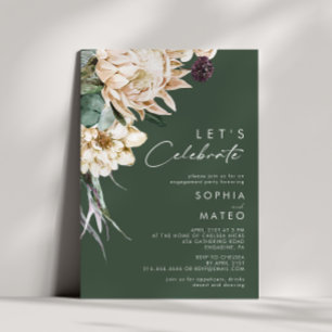 Invitation Floral blanc   Vert foncé Fêtons