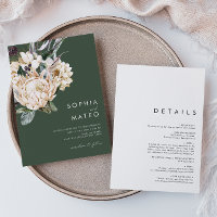 Floral blanc | Vert foncé Tout en un Mariage