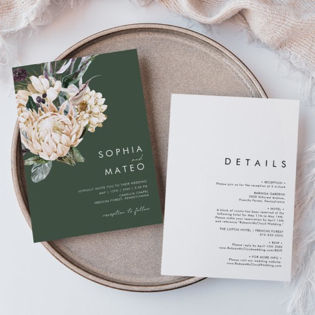 Invitation Floral blanc | Vert foncé Tout en un Mariage (Créateur téléchargé)