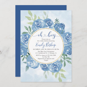 Invitation Floral bleu azur Oh boy Baby shower