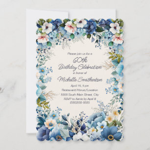 Invitation Floral bleu blanc 60e anniversaire de saint Jacque