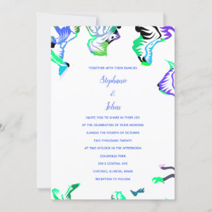 Invitation Floral Bleu Blanc Printemps Été Boho Mariage