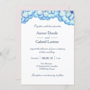 Invitation Floral bleu blanc roux fleurs pétales mariage