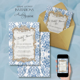 Invitation Floral Bleu Blanc Vintage Rococo Fête des mariées