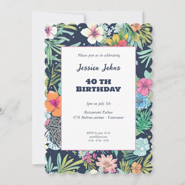 Invitation Floral bleu cactus verdure 40e (Devant)