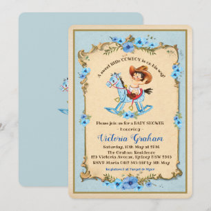 Invitation Floral bleu de cowboy d'invitation vintage de baby