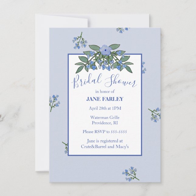 Invitation Floral bleu doux (Devant)