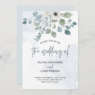Invitation Floral bleu Dusty et Mariage d'Eucalyptus