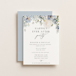 Invitation Floral Bleu Dusty Heureux Jamais Après La Fête