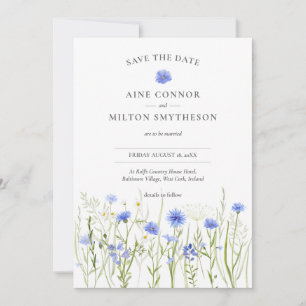 Invitation Floral bleu enregistrer la date, mariage fleur sau