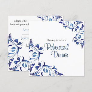 Invitation Floral bleu-foncé de jour moderne - dîner de