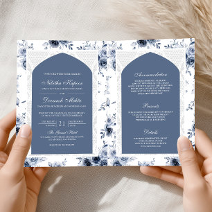 Invitation Floral bleu foncé tout en une dentelle Mariage ind