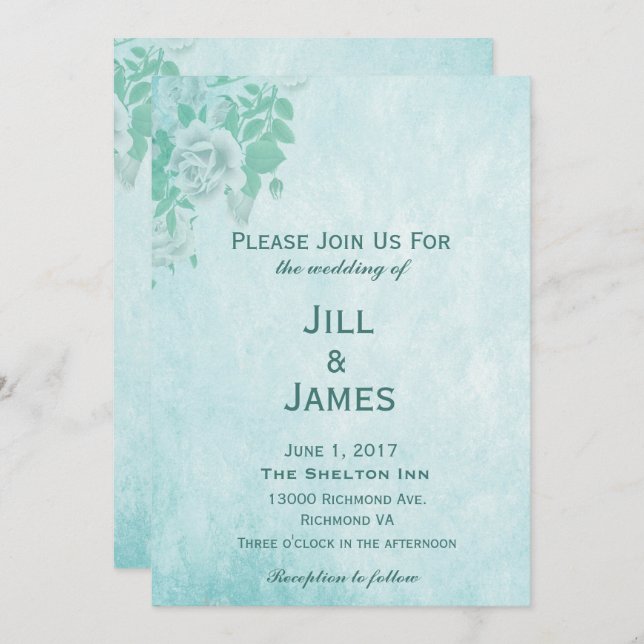 Invitation Floral bleu mariage (Devant / Derrière)