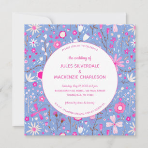 Invitation Floral Bleu Mariage moderne