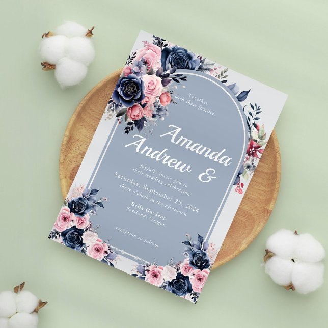 Invitation Floral bleu Mariage moderne (Créateur téléchargé)