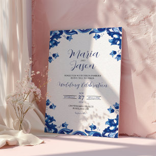 Invitation Floral bleu mexicain Élégant Mariage Fiesta