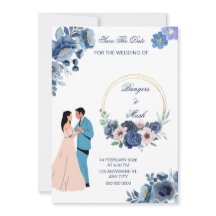 Floral bleu minimal avec couple Mariage