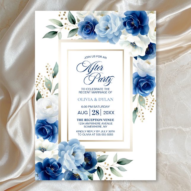 Invitation Floral bleu moderne Mariage après la fête (Créateur téléchargé)