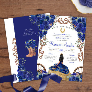 Invitation Floral bleu Rustique Charro Ouest Quinceañera