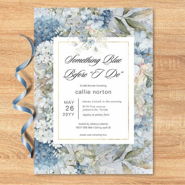 Invitation Floral bleu rustique Quelque Fête des mariées bleu (Rustic Blue Floral Something Blue Bridal Shower Invitation)