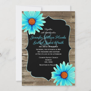 Invitation Floral bleu turquoise, mariage en bois de tableau