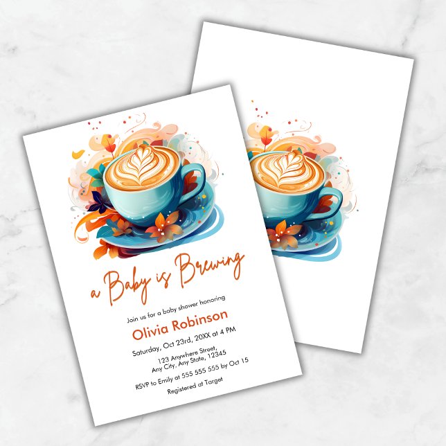 Invitation Floral bleu Un bébé brasse du Baby shower de café (Blue Floral Love is Brewing Coffee Baby Shower Invitation )