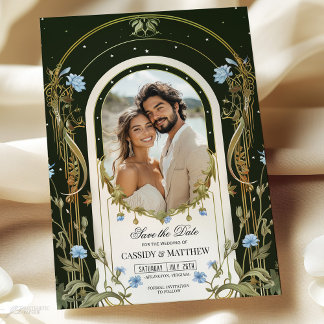 Invitation Floral bleu unique Enregistrer la photo de la date