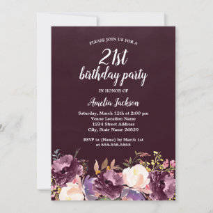 Invitation Floral Bloom Purple 21ème anniversaire