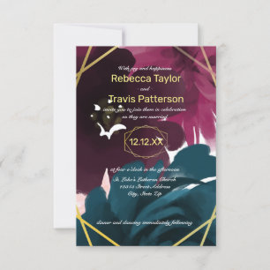 Invitation Floral Blooms Turquoise Aquarelle - 3x5 Mariage In