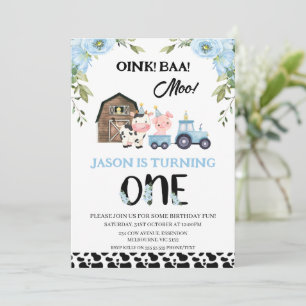 Invitation Floral Blue Black Cow Imprimer ferme 1er anniversa