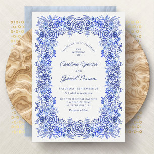 Invitation Floral Blue Chinoiserie Mariage français