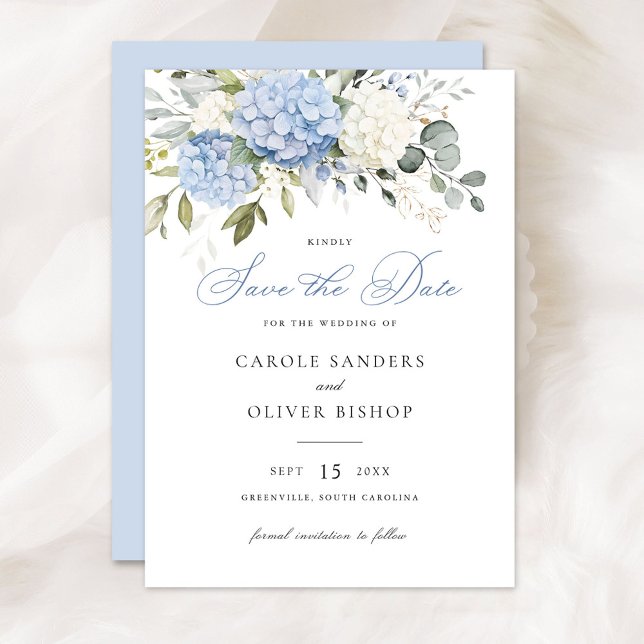 Invitation Floral Blue Hydrangea Mariage de verdure Date de s (Créateur téléchargé)
