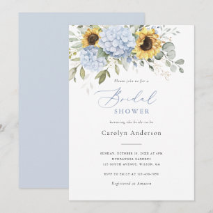 Invitation Floral Blue Hydrangea Sunflower Fête des mariées