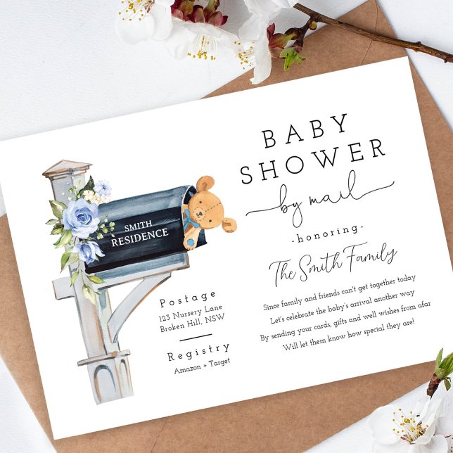 Invitation Floral Blue Long Distance Baby Shower (Créateur téléchargé)