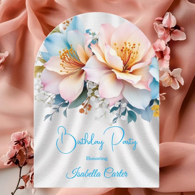 Invitation Floral Blue Rose Jaune Fleurs Anniversaire (Créateur téléchargé)