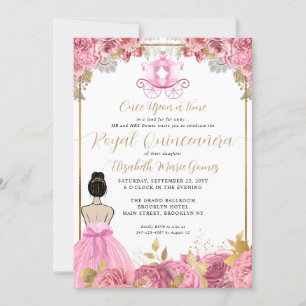 Invitation Floral Blush Cendrillon rose Royal Quinceanera