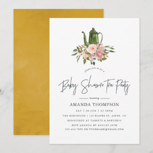 Invitation Floral Blush et Gold Baby shower Tea Party