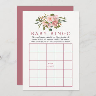 Invitation Floral Blush et Rose Gold Baby shower Bingo bébé