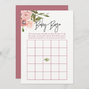 Invitation Floral Blush et Rose Gold Baby shower Bingo bébé