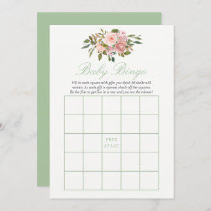 Invitation Floral Blush et Sage Baby shower bébé Bingo