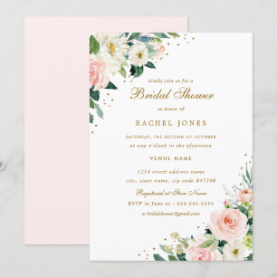 Invitation Floral Blush Fête des mariées or rose