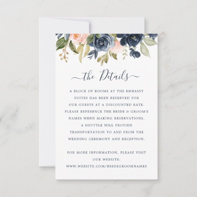 Invitation Floral Blush & Navy Détails élégants Insérer une c