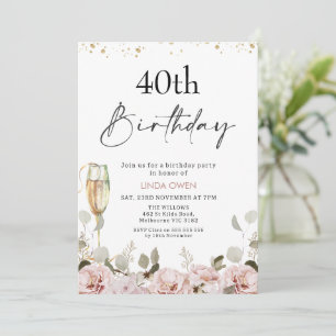 Invitation Floral Blush N'Importe Quel Âge Anniversaire