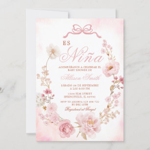 Invitation Floral Blush Pink Es Nina Baby shower espagnol